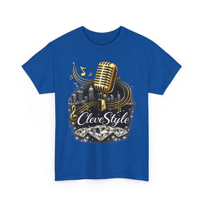 Microphone Music Tee — "CleveStyle" Vintage Gold Mic Music T‑Shirt