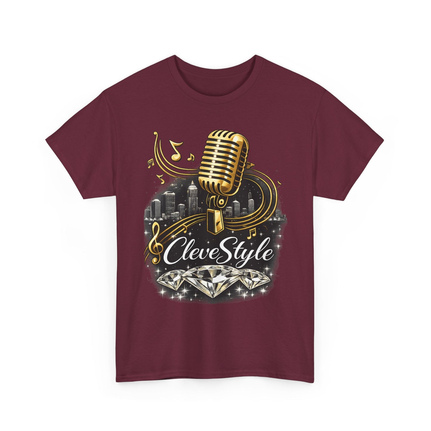 Microphone Music Tee — "CleveStyle" Vintage Gold Mic Music T‑Shirt