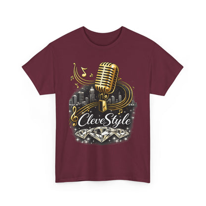 Microphone Music Tee — "CleveStyle" Vintage Gold Mic Music T‑Shirt