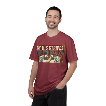Christian T-Shirt — "By His Stripes We Are Healed" Vintage Faith Tee