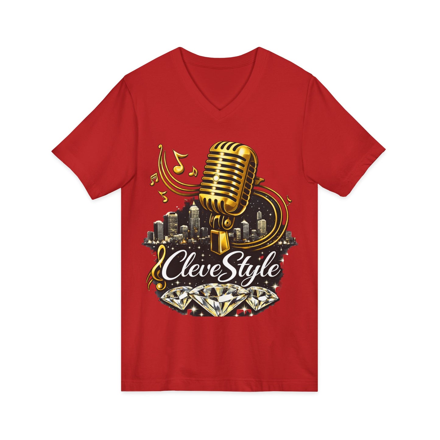 Cleveland Music Microphone V‑Neck Tee — "CleveStyle" Vintage Mic Design
