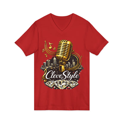 Cleveland Music Microphone V‑Neck Tee — "CleveStyle" Vintage Mic Design