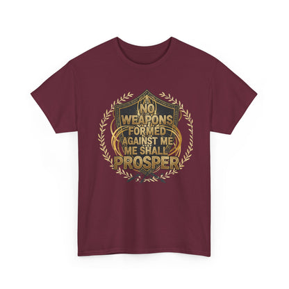 Shield Emblem Tee — “No Weapons Formed Against Me Shall Prosper” Inspirational Graphic T‑Shirt