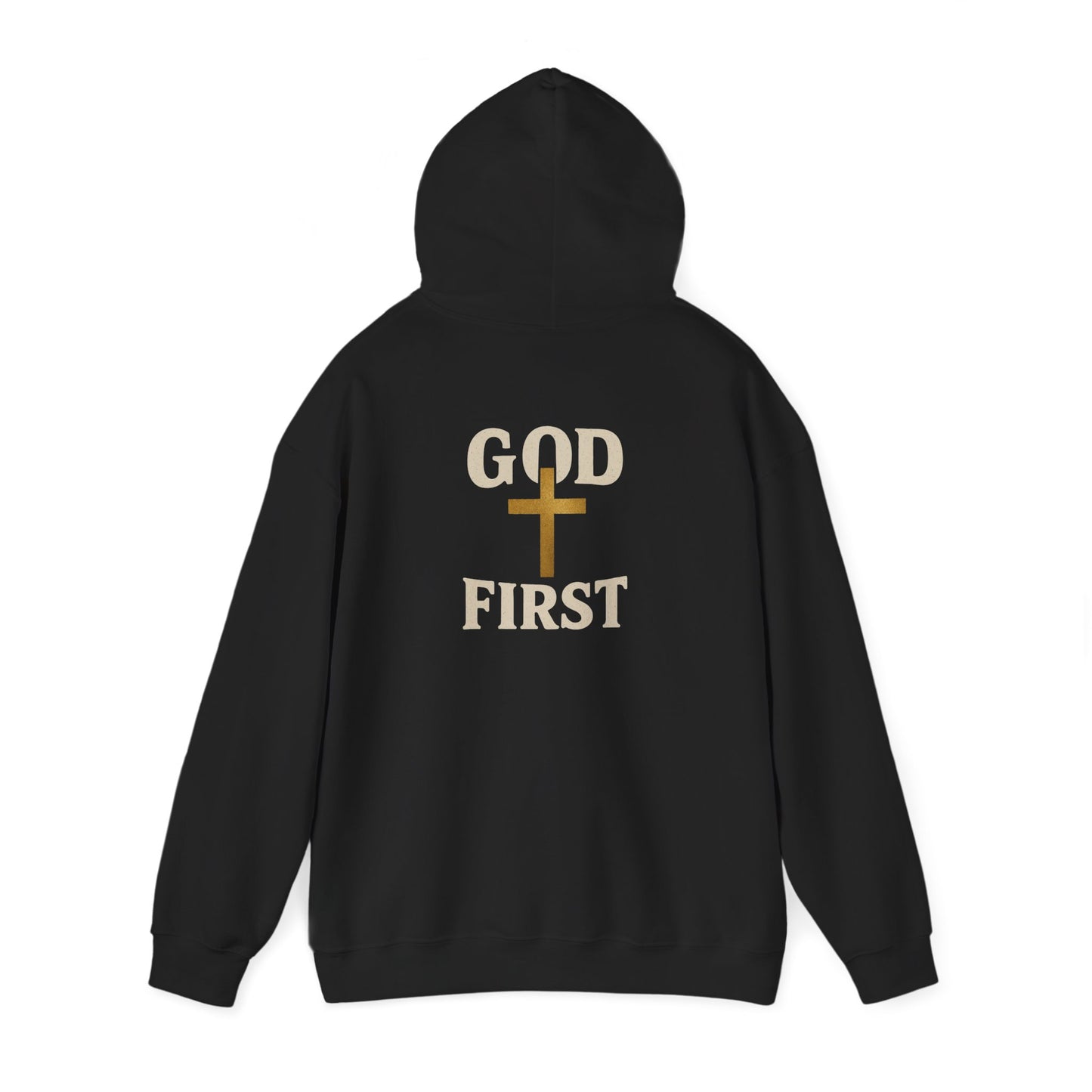 God First Hoodie — Faith-Based Christian Pullover with Gold Cross