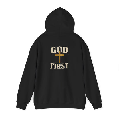 God First Hoodie — Faith-Based Christian Pullover with Gold Cross