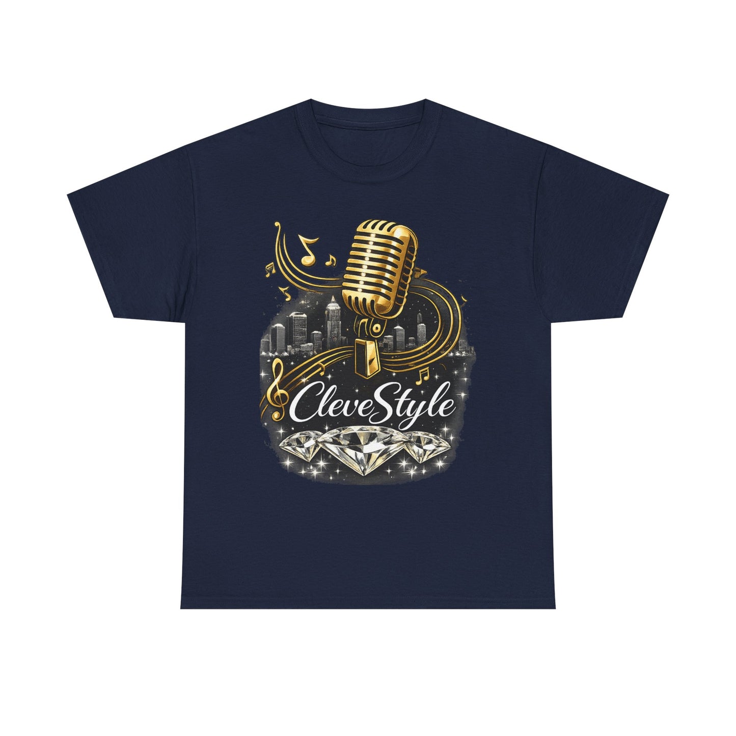 Microphone Music Tee — "CleveStyle" Vintage Gold Mic Music T‑Shirt