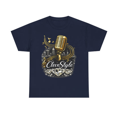 Microphone Music Tee — "CleveStyle" Vintage Gold Mic Music T‑Shirt