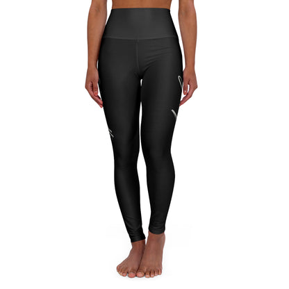 High-Waist Yoga Leggings — Sleek Black Script Design