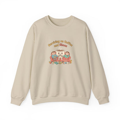 Surviving on Coffee and Chaos Sweatshirt | parenting morning humor, tired parent