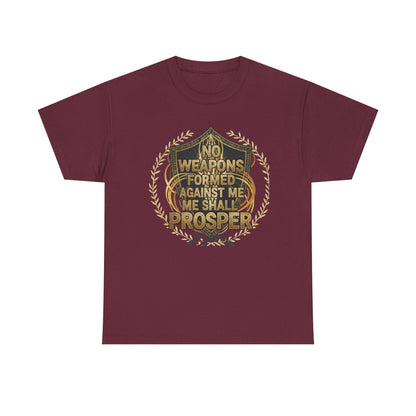 Shield Emblem Tee — “No Weapons Formed Against Me Shall Prosper” Inspirational Graphic T‑Shirt