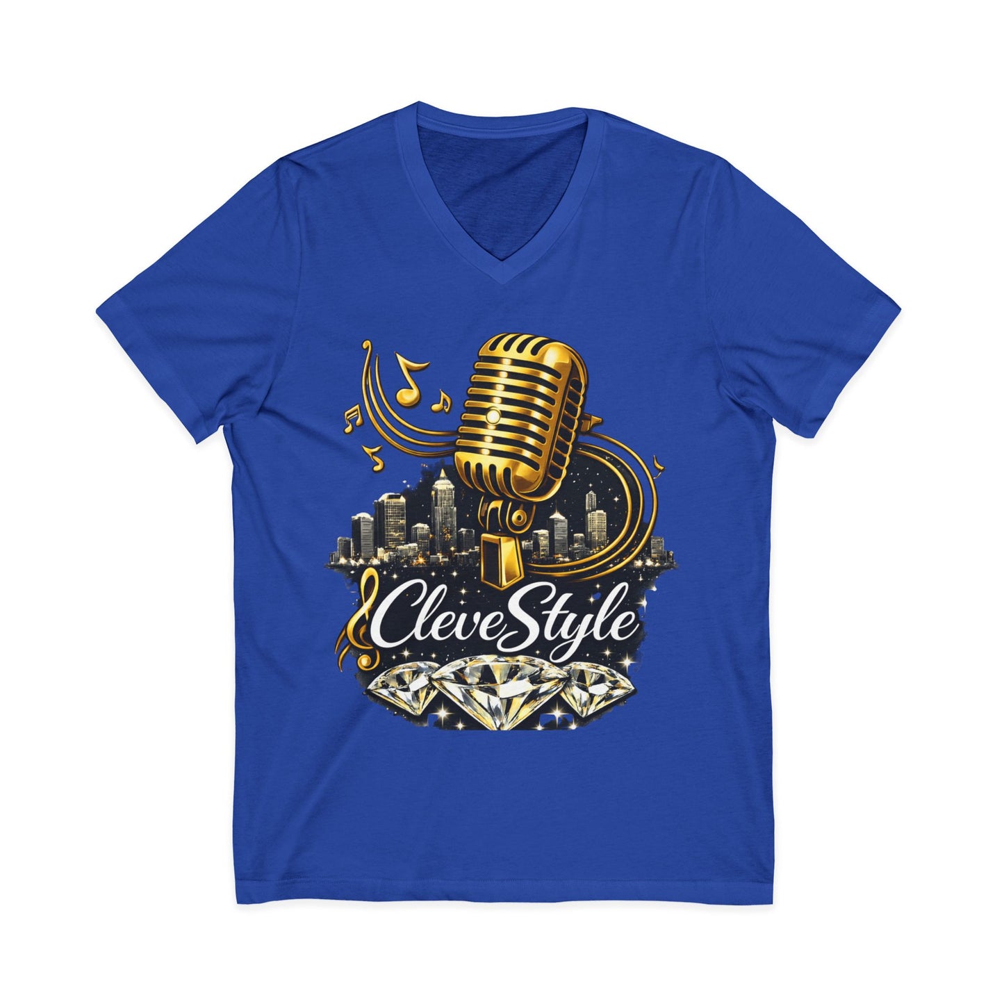 Cleveland Music Microphone V‑Neck Tee — "CleveStyle" Vintage Mic Design