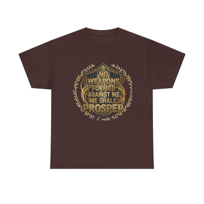 Shield Emblem Tee — “No Weapons Formed Against Me Shall Prosper” Inspirational Graphic T‑Shirt