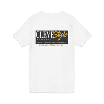 CLEVEstyle Logo V‑Neck Tee — Build Create Be Seen Back Graphic