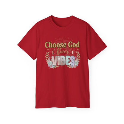 Choose God Over Vibes Tee — Floral Faith Graphic T-Shirt
