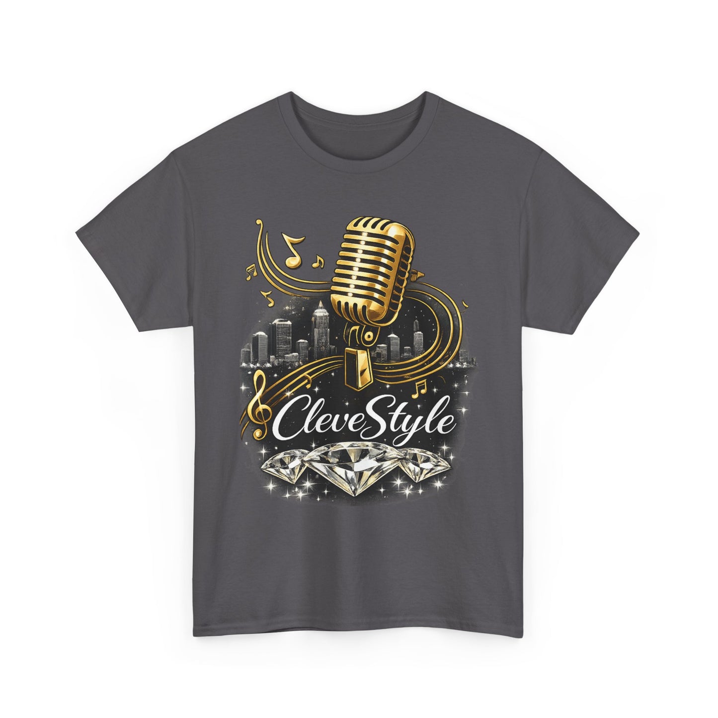 Microphone Music Tee — "CleveStyle" Vintage Gold Mic Music T‑Shirt