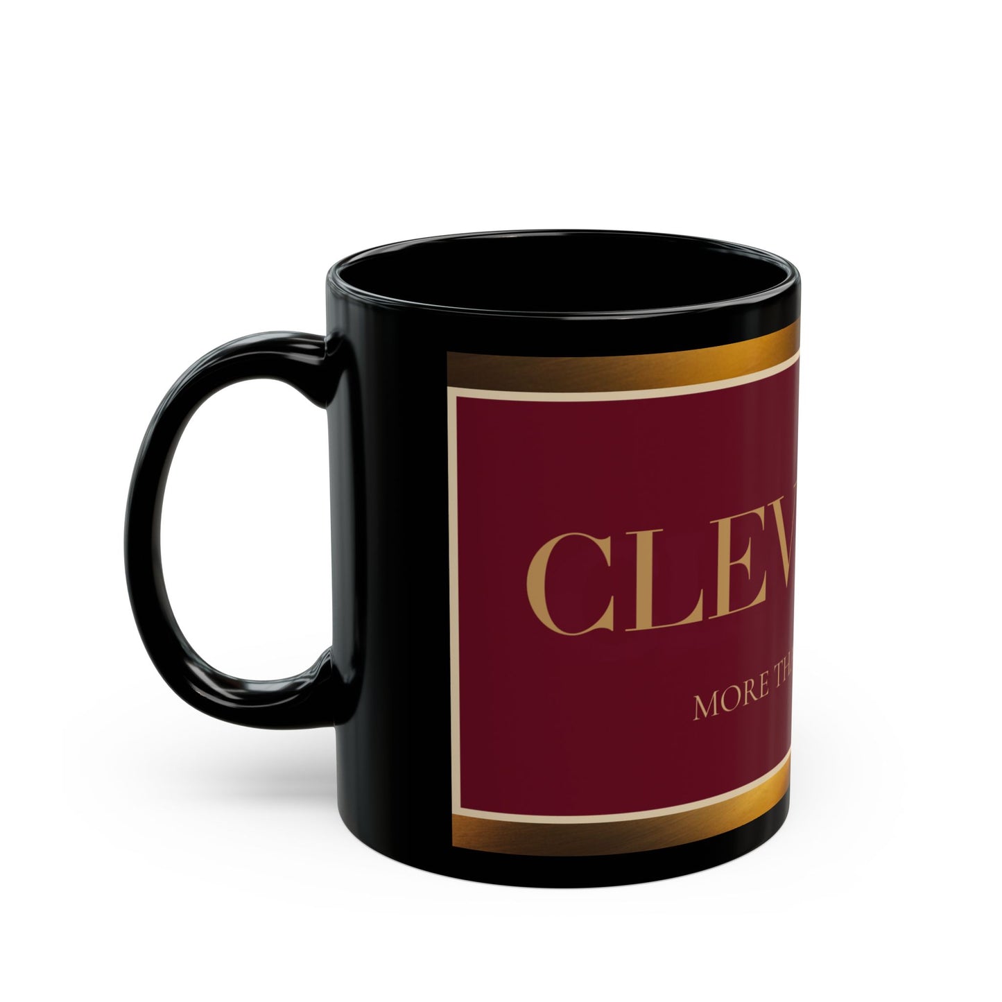 CLEVEstyle Magazine Black Coffee Mug — Elegant Burgundy & Gold 11oz/15oz
