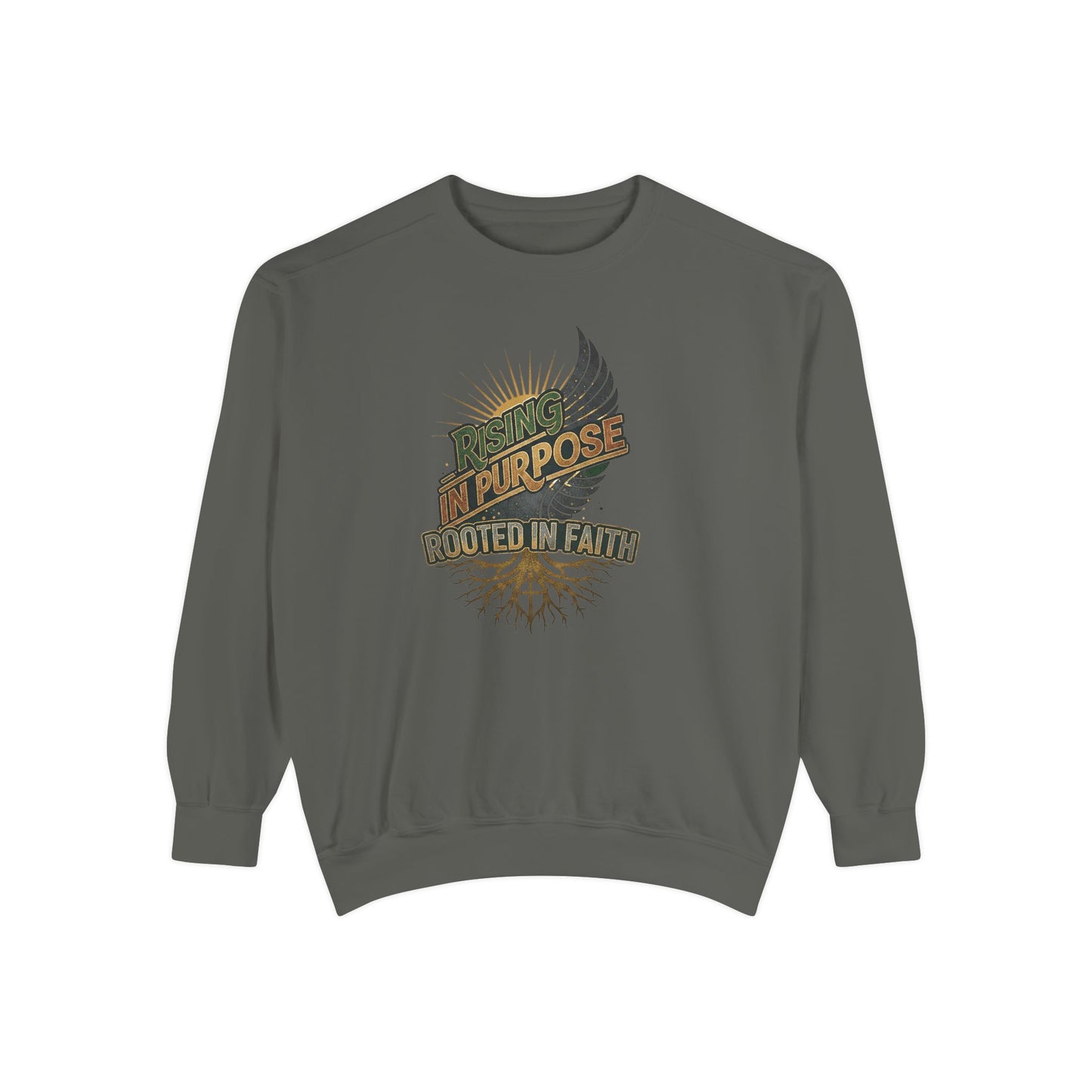 Sweatshirt — "Purpose Rooted in Faith" Vintage Religious Crewneck