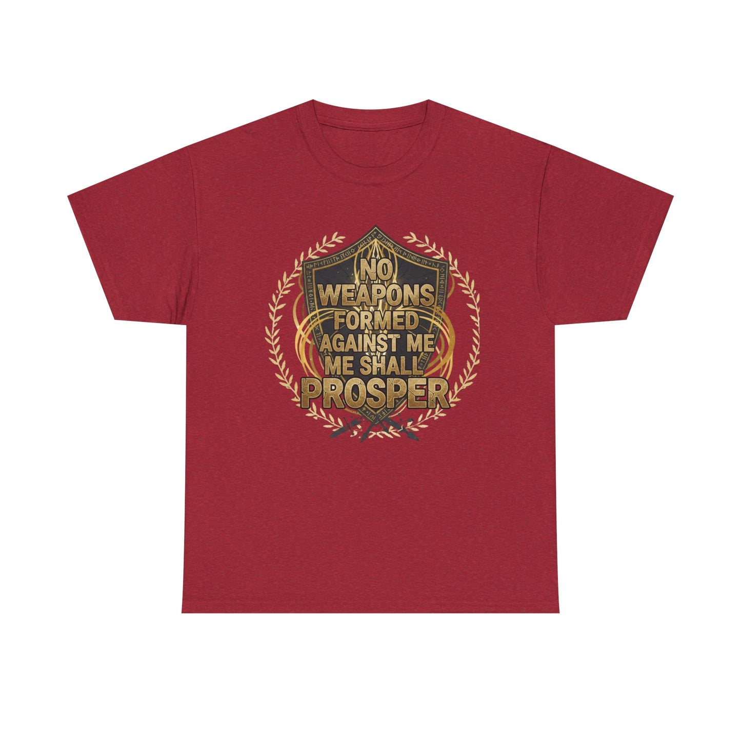 Shield Emblem Tee — “No Weapons Formed Against Me Shall Prosper” Inspirational Graphic T‑Shirt
