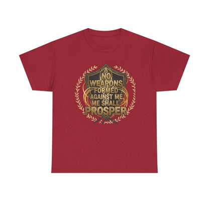 Shield Emblem Tee — “No Weapons Formed Against Me Shall Prosper” Inspirational Graphic T‑Shirt