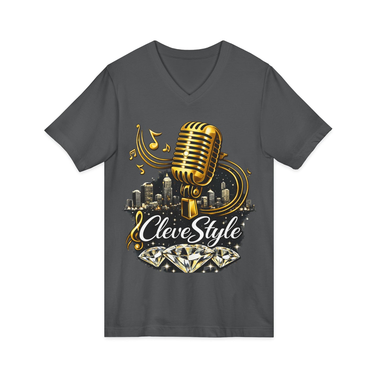 Cleveland Music Microphone V‑Neck Tee — "CleveStyle" Vintage Mic Design
