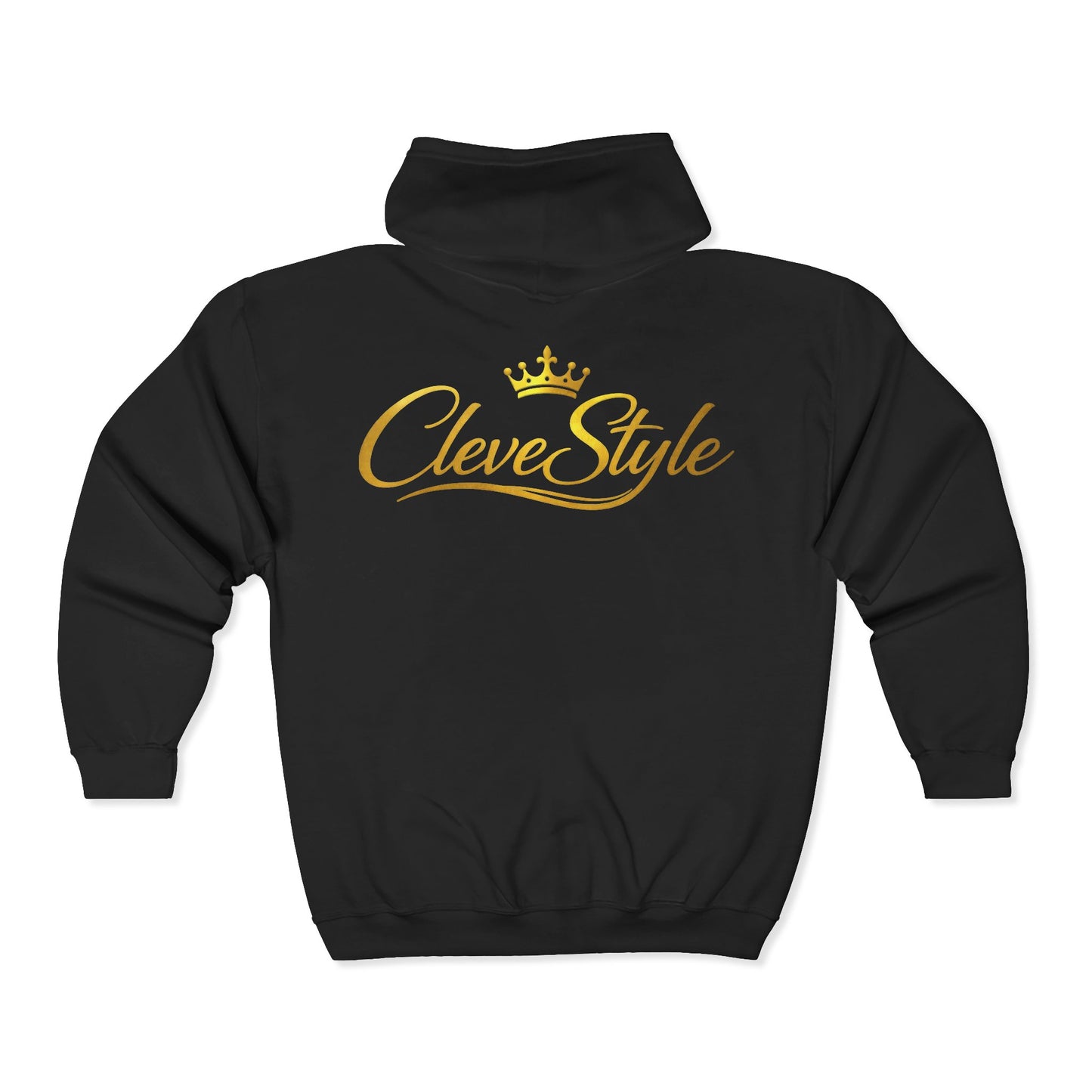 CleveStyle Zip Hoodie — Gold Crown Script Full-Zip Hooded Sweatshirt