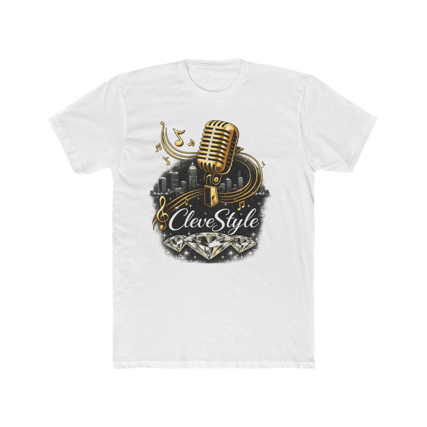 Music Microphone T‑Shirt — "CleveStyle" Retro Gold Mic Graphic Tee