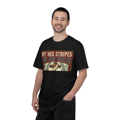 Christian T-Shirt — "By His Stripes We Are Healed" Vintage Faith Tee