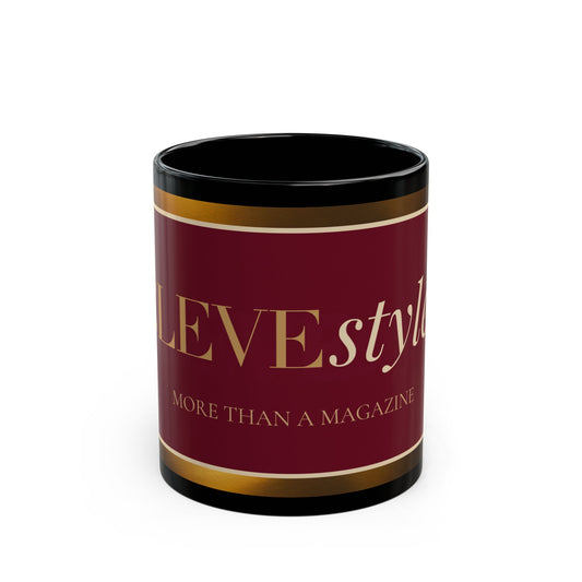 CLEVEstyle Magazine Black Coffee Mug — Elegant Burgundy & Gold 11oz/15oz