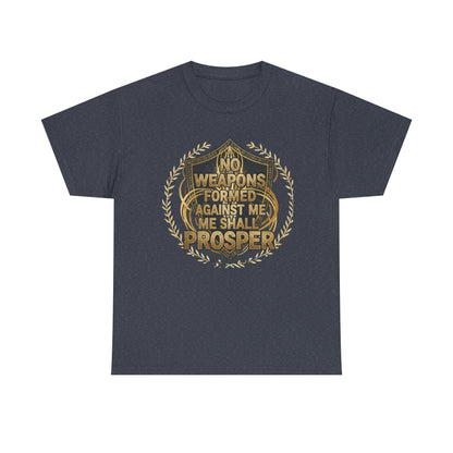 Shield Emblem Tee — “No Weapons Formed Against Me Shall Prosper” Inspirational Graphic T‑Shirt