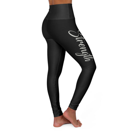 High-Waist Yoga Leggings — Sleek Black Script Design