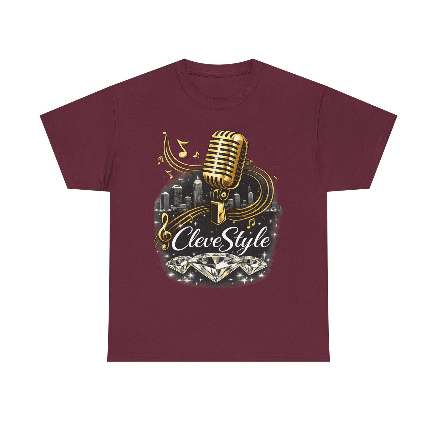 Microphone Music Tee — "CleveStyle" Vintage Gold Mic Music T‑Shirt