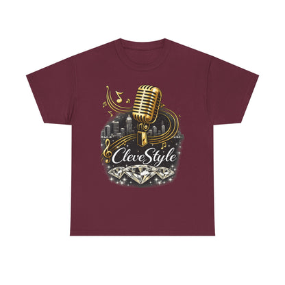 Microphone Music Tee — "CleveStyle" Vintage Gold Mic Music T‑Shirt