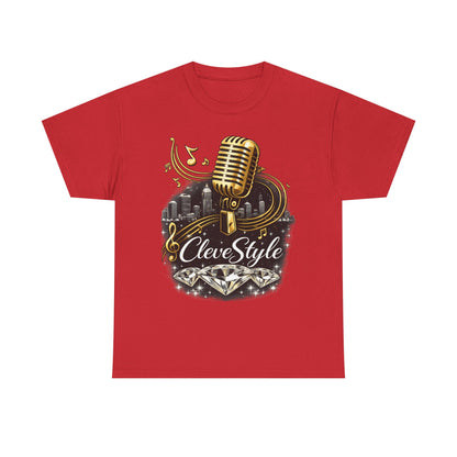 Microphone Music Tee — "CleveStyle" Vintage Gold Mic Music T‑Shirt