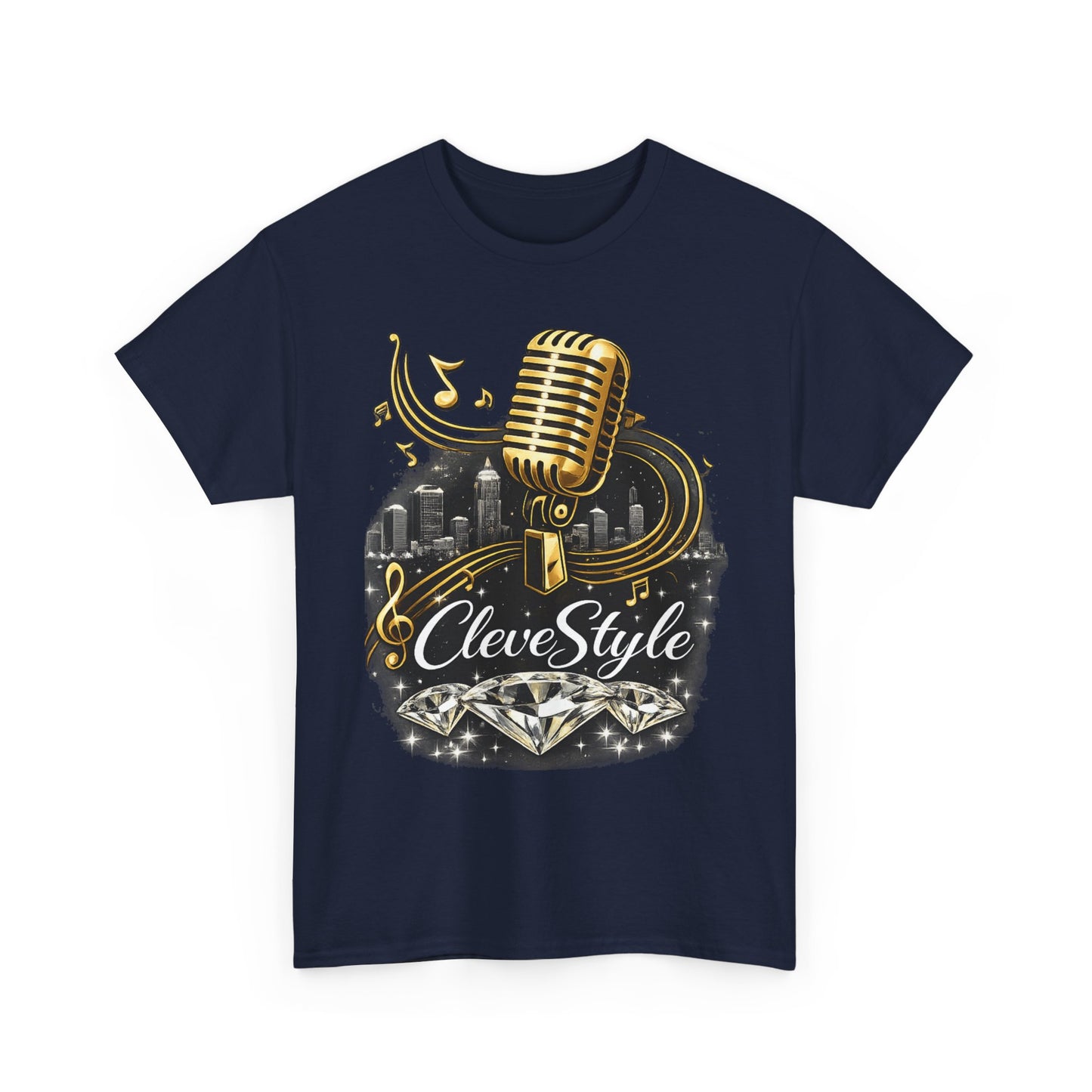 Microphone Music Tee — "CleveStyle" Vintage Gold Mic Music T‑Shirt