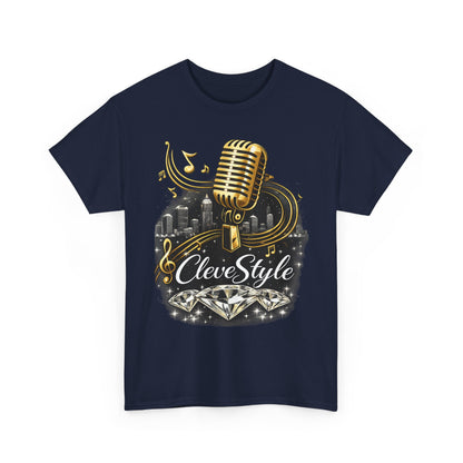Microphone Music Tee — "CleveStyle" Vintage Gold Mic Music T‑Shirt