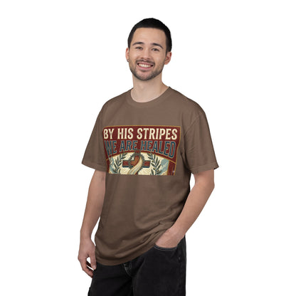 Christian T-Shirt — "By His Stripes We Are Healed" Vintage Faith Tee
