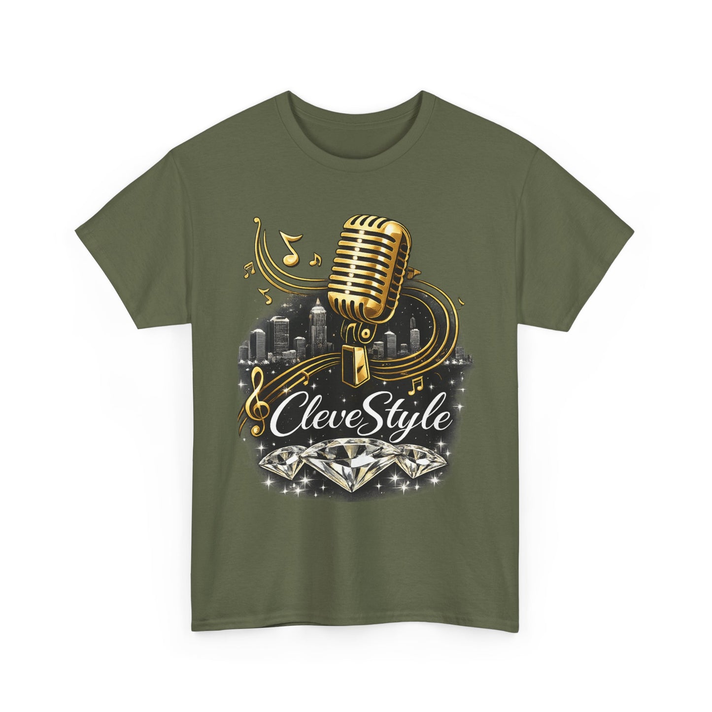 Microphone Music Tee — "CleveStyle" Vintage Gold Mic Music T‑Shirt
