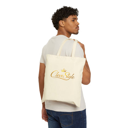 Canvas Tote Bag — "CleverStyle" Gold Script Logo Eco Shopper