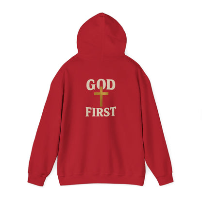 God First Hoodie — Faith-Based Christian Pullover with Gold Cross