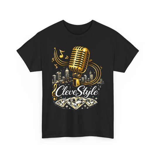 Vintage Gold Microphone T‑Shirt — 'ClevStyle' Music City Tee