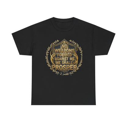 Shield Emblem Tee — “No Weapons Formed Against Me Shall Prosper” Inspirational Graphic T‑Shirt