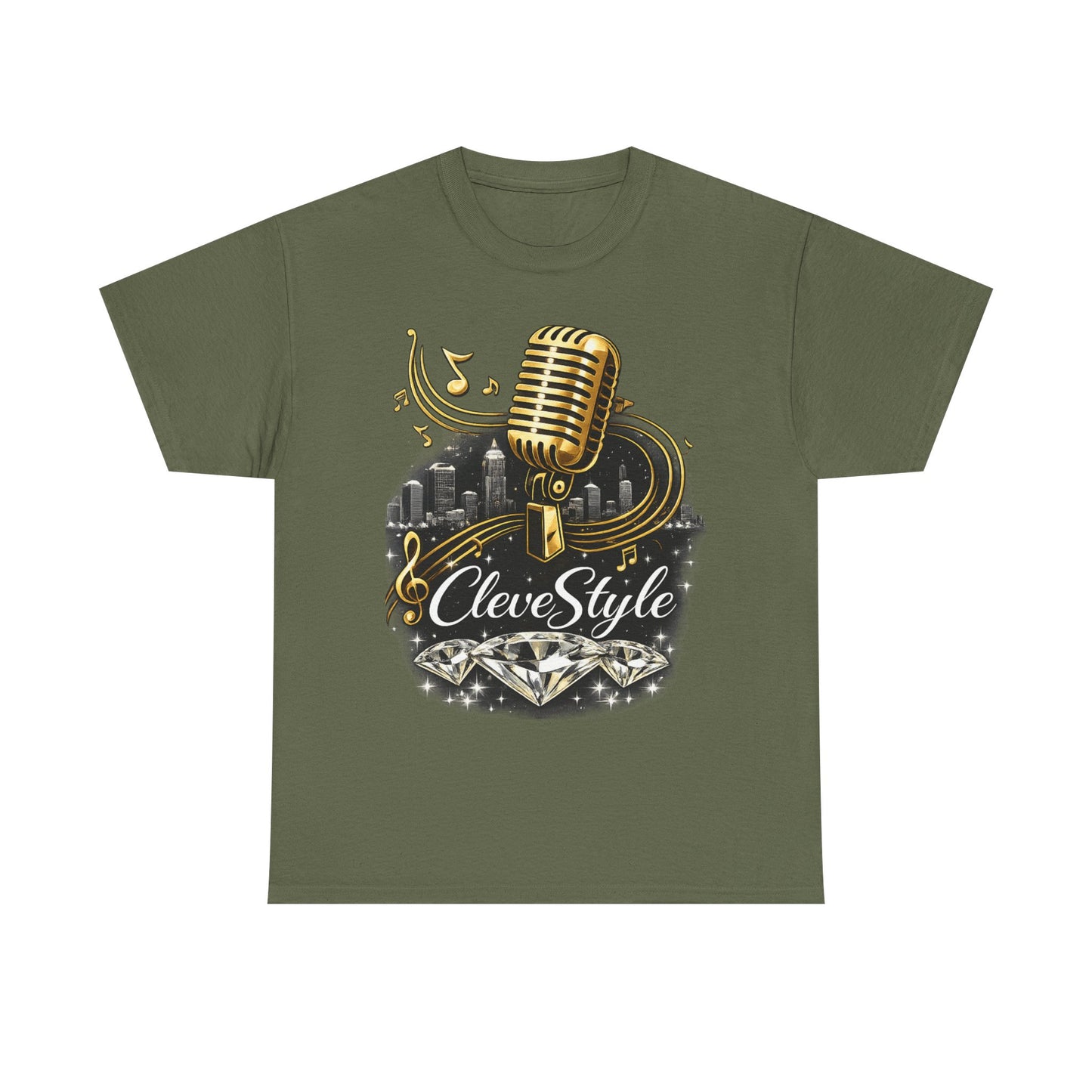 Microphone Music Tee — "CleveStyle" Vintage Gold Mic Music T‑Shirt