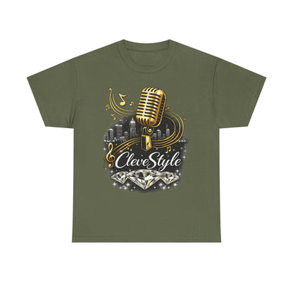 Microphone Music Tee — "CleveStyle" Vintage Gold Mic Music T‑Shirt