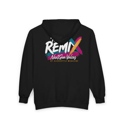 Remix NextGen Voices Zip Hoodie — Retro Brush Logo Full-Zip Sweatshirt