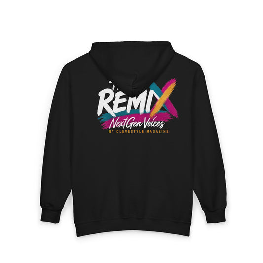 Remix NextGen Voices Zip Hoodie — Retro Brush Logo Full-Zip Sweatshirt