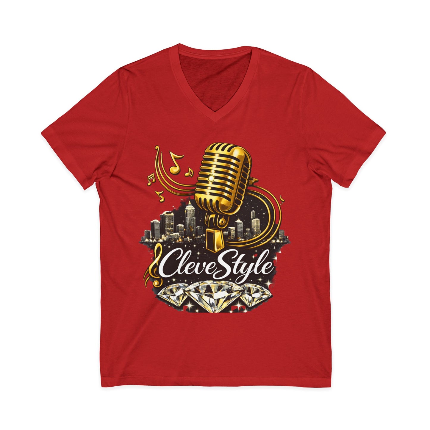 Cleveland Music Microphone V‑Neck Tee — "CleveStyle" Vintage Mic Design