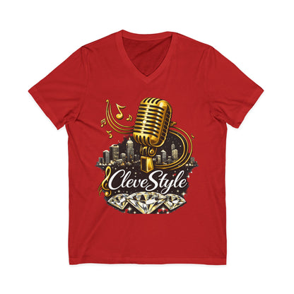 Cleveland Music Microphone V‑Neck Tee — "CleveStyle" Vintage Mic Design