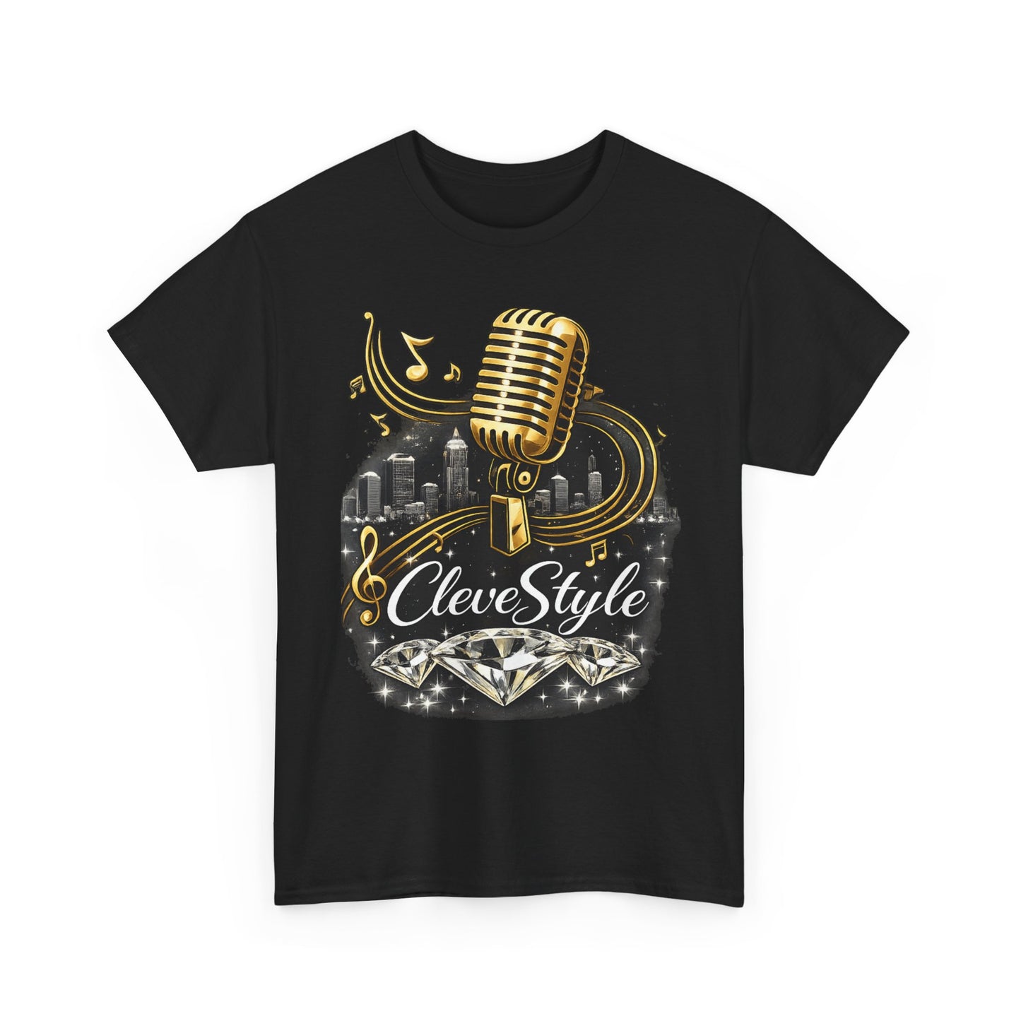 Microphone Music Tee — "CleveStyle" Vintage Gold Mic Music T‑Shirt