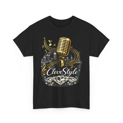 Microphone Music Tee — "CleveStyle" Vintage Gold Mic Music T‑Shirt