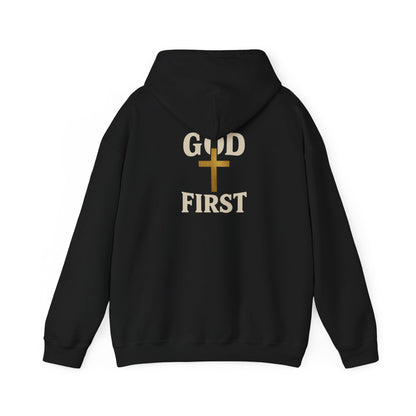 God First Hoodie — Faith-Based Christian Pullover with Gold Cross